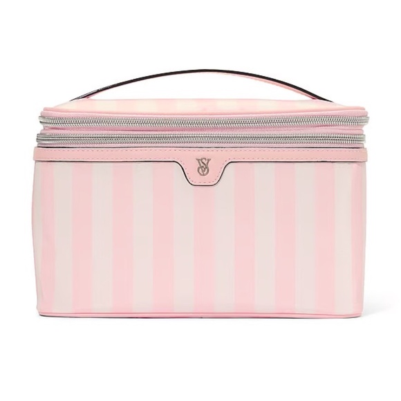 Victoria's Secret Express Train Case Pink Heritage Stripe OS NEW - Picture 1 of 3